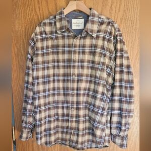 Vintage-Style Brown & Cream Plaid Button-Down Shirt